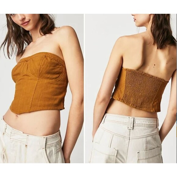 Free People Womens Size S Leilani Tube Cropped Top Size S Brown/Tan NWT $58 - Picture 1 of 4